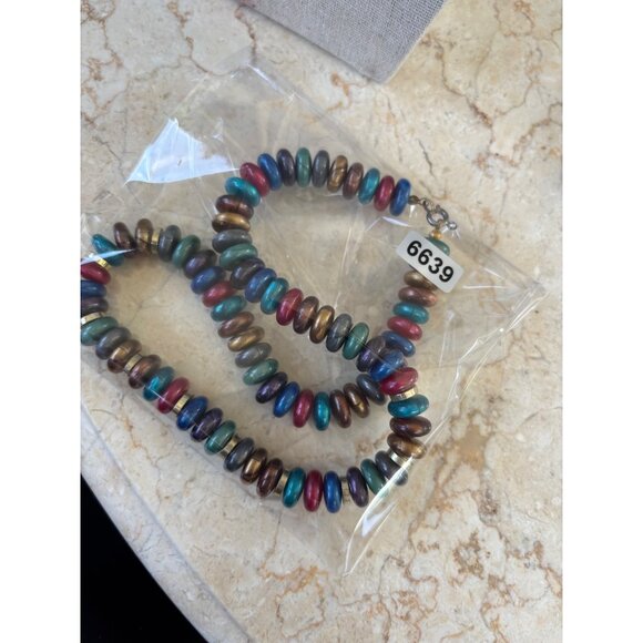 Colorful Multicolor Beaded Necklace With Metallic Finish - 18 Inches - Lobster C - Picture 2 of 7